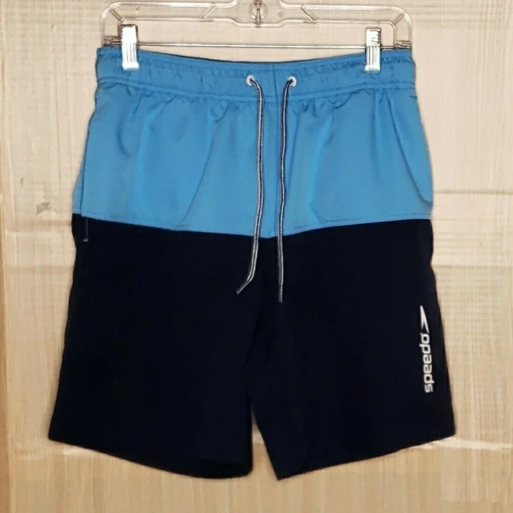 Speedo Mens 2 Tone Blue Swim Trunks Medium